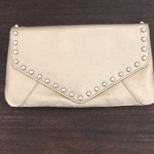 Lilly Pulitzer gold clutch with Pearl detail